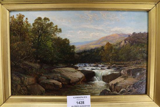 Alfred Augustus Glendening, oil on board, river landscape, initialled, 14 x 24cm